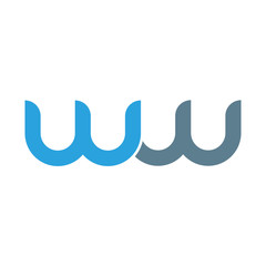 Initial letter ww modern linked circle round lowercase logo blue gray