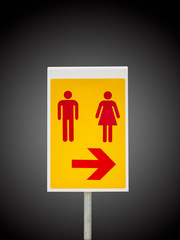 Toilet Sign and Symbol with arrow isolate on gradient Black and white background