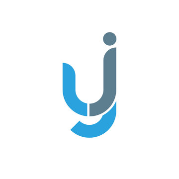 Initial letter yj modern linked circle round lowercase logo blue gray