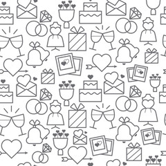 Different line style icons seamless pattern, wedding