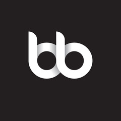 Initial lowercase letter bb, linked circle rounded logo with shadow gradient, white color on black background