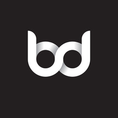 Initial lowercase letter bd, linked circle rounded logo with shadow gradient, white color on black background