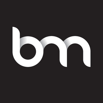 Initial lowercase letter bm, linked circle rounded logo with shadow gradient, white color on black background
