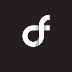 Initial lowercase letter df, linked circle rounded logo with shadow gradient, white color on black background