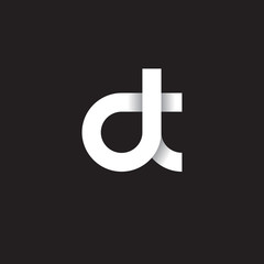Initial lowercase letter dt, linked circle rounded logo with shadow gradient, white color on black background