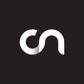 Initial lowercase letter cn, linked circle rounded logo with shadow gradient, white color on black background