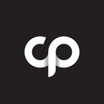 Initial lowercase letter cp, linked circle rounded logo with shadow gradient, white color on black background