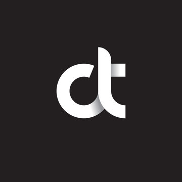 Initial lowercase letter ct, linked circle rounded logo with shadow gradient, white color on black background