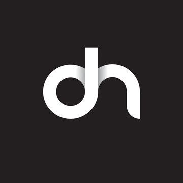 Initial lowercase letter dh, linked circle rounded logo with shadow gradient, white color on black background