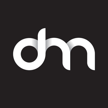 Initial lowercase letter dm, linked circle rounded logo with shadow gradient, white color on black background