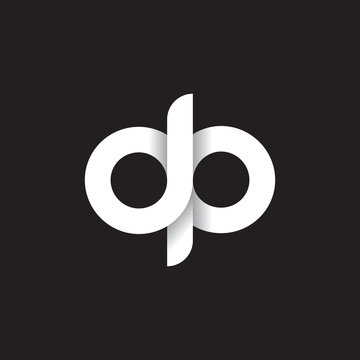 Initial lowercase letter dp, linked circle rounded logo with shadow gradient, white color on black background