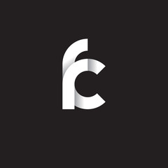 Initial lowercase letter fc, linked circle rounded logo with shadow gradient, white color on black background