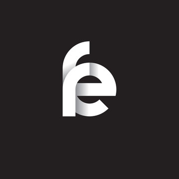 Initial lowercase letter fe, linked circle rounded logo with shadow gradient, white color on black background