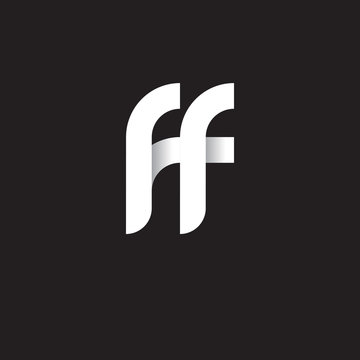 Initial lowercase letter ff, linked circle rounded logo with shadow gradient, white color on black background