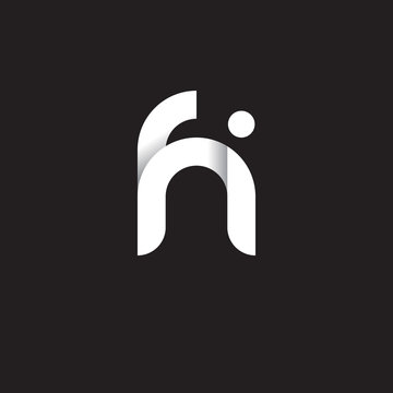 Initial lowercase letter fi, linked circle rounded logo with shadow gradient, white color on black background