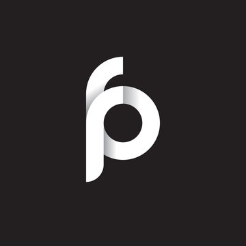 Initial lowercase letter fp, linked circle rounded logo with shadow gradient, white color on black background