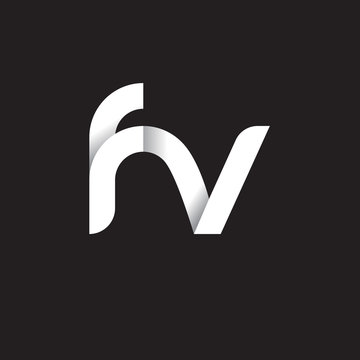 Initial lowercase letter fv, linked circle rounded logo with shadow gradient, white color on black background