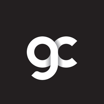 Initial lowercase letter gc, linked circle rounded logo with shadow gradient, white color on black background