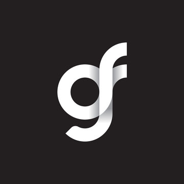 Initial lowercase letter gf, linked circle rounded logo with shadow gradient, white color on black background