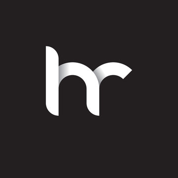 Initial lowercase letter hr, linked circle rounded logo with shadow gradient, white color on black background