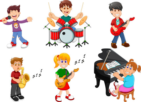 collection of children singing and playing musical instruments