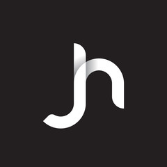 Initial lowercase letter jh, linked circle rounded logo with shadow gradient, white color on black background