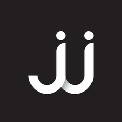 Initial lowercase letter jj, linked circle rounded logo with shadow gradient, white color on black background