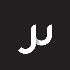 Initial lowercase letter ju, linked circle rounded logo with shadow gradient, white color on black background