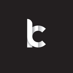 Initial lowercase letter kc, linked circle rounded logo with shadow gradient, white color on black background