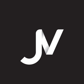 Initial lowercase letter jv, linked circle rounded logo with shadow gradient, white color on black background
