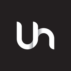 Initial lowercase letter lh, linked circle rounded logo with shadow gradient, white color on black background