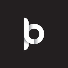 Initial lowercase letter lp, linked circle rounded logo with shadow gradient, white color on black background