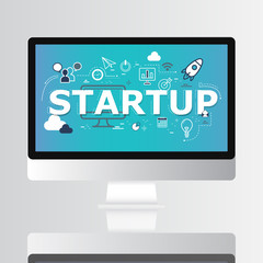 Startup Graphic on Computer Screen Concept.