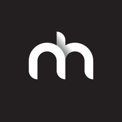 Initial lowercase letter nh, linked circle rounded logo with shadow gradient, white color on black background