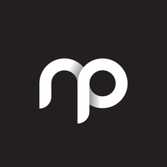 Initial lowercase letter np, linked circle rounded logo with shadow gradient, white color on black background - obrazy, fototapety, plakaty