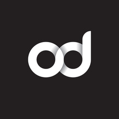 Initial lowercase letter od, linked circle rounded logo with shadow gradient, white color on black background