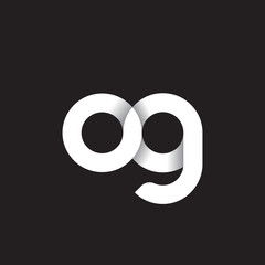 Initial lowercase letter og, linked circle rounded logo with shadow gradient, white color on black background