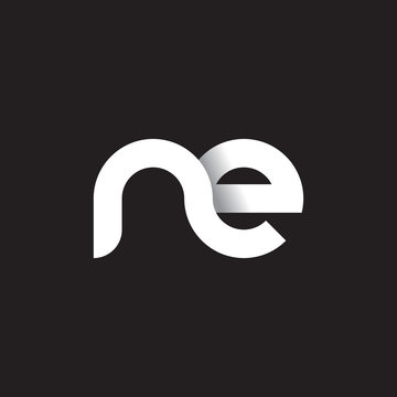 Initial lowercase letter ne, linked circle rounded logo with shadow gradient, white color on black background
