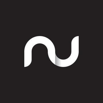 Initial lowercase letter nu, linked circle rounded logo with shadow gradient, white color on black background