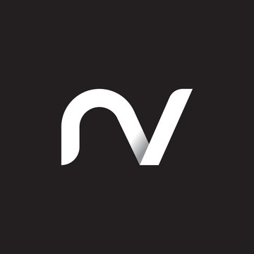 Initial lowercase letter nv, linked circle rounded logo with shadow gradient, white color on black background
