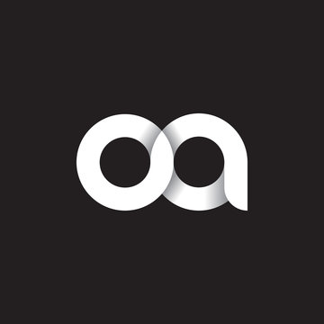 Initial lowercase letter oa, linked circle rounded logo with shadow gradient, white color on black background
