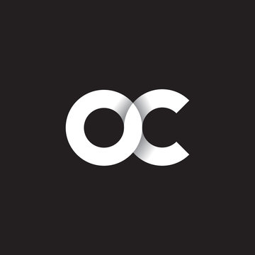 Initial lowercase letter oc, linked circle rounded logo with shadow gradient, white color on black background
