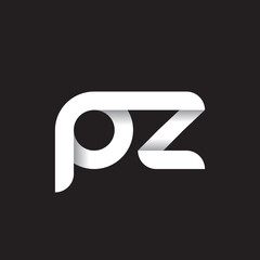 Initial lowercase letter pz, linked circle rounded logo with shadow gradient, white color on black background