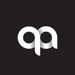 Initial lowercase letter qa, linked circle rounded logo with shadow gradient, white color on black background