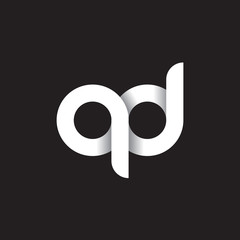 Initial lowercase letter qd, linked circle rounded logo with shadow gradient, white color on black background