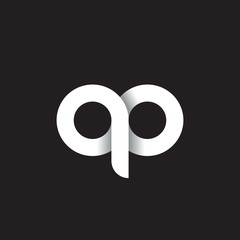 Initial lowercase letter qo, linked circle rounded logo with shadow gradient, white color on black background