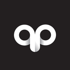 Initial lowercase letter qp, linked circle rounded logo with shadow gradient, white color on black background