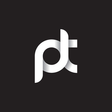 Initial lowercase letter pt, linked circle rounded logo with shadow gradient, white color on black background