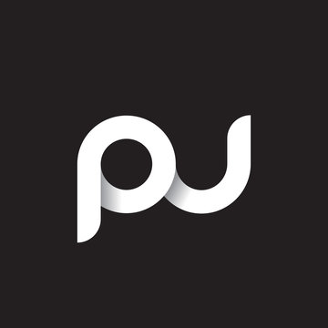 Initial lowercase letter pu, linked circle rounded logo with shadow gradient, white color on black background
