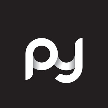Initial lowercase letter py, linked circle rounded logo with shadow gradient, white color on black background